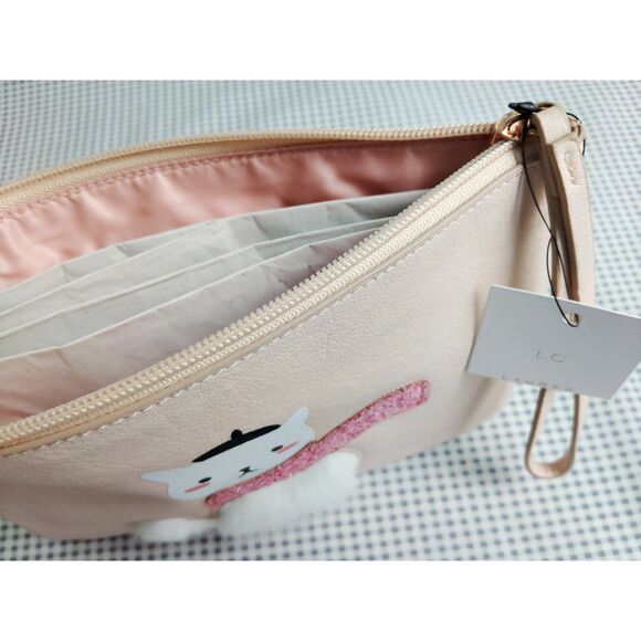 LC Lauren Condrad Peach French Kitty Wristlet  Pouch Make Up Bag NWT - Picture 10 of 15